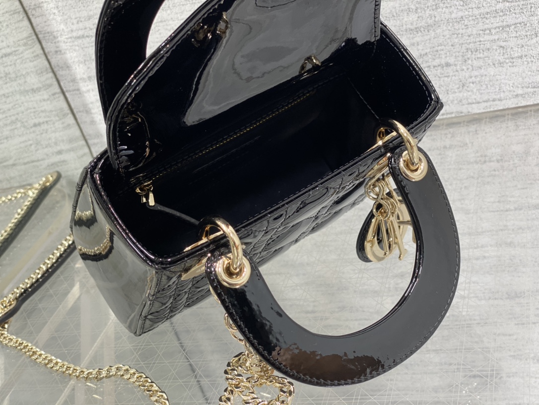 Mini Lady Dior Bag Black Patent Cannage Calfskin